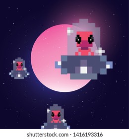 invaders game retro scene vector ilustration