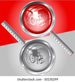 Invalid chair. Vector magnifying glass.