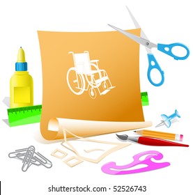 Invalid chair. Vector paper template.