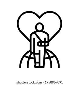 invalid patient refugee world help line icon vector. invalid patient refugee world help sign. isolated contour symbol black illustration