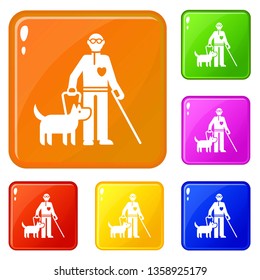 Invalid person with dog icons set collection vector 6 color isolated on white background