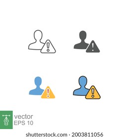 Invalid User Profile. Important Caution Notice Of Personal Fake Account. Internet Person Id And Fraud Risk Data Alert. Male User Warning Icon. Vector Illustration. Design On White Background. EPS10