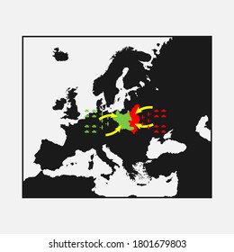 Invasion of Poland in 1939 vector icon isolated on white background. Map of Europe.