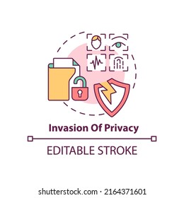 Invasion of privacy concept icon. Biometric authentication problem abstract idea thin line illustration. Unprotected data. Isolated outline drawing. Editable stroke. Arial, Myriad Pro-Bold fonts used