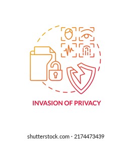 Invasion of privacy red gradient concept icon. Biometric authentication problem abstract idea thin line illustration. Unprotected data. Isolated outline drawing. Myriad Pro-Bold font used