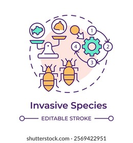 Invasive species multi color concept icon. Biodiversity loss cause. Threat for ecosystem stability. Round shape line illustration. Abstract idea. Graphic design. Easy to use in article