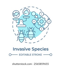 Invasive species soft blue concept icon. Biodiversity loss cause. Threat for ecosystem stability. Round shape line illustration. Abstract idea. Graphic design. Easy to use in article