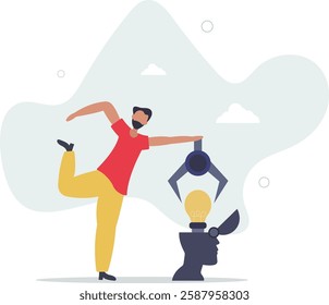 Invent new idea or innovation, knowledge or new skill to achieve work success, creativity and imagination concept,flat character life .