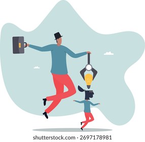 Invente novas ideias ou inovação, conhecimento ou novas habilidades para alcançar o sucesso no trabalho, criatividade e imaginação.sobre um homem e sua vida.