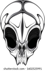 Invented drawing of an alien skull. Can be placed on a t-shirt, tattoo and more.