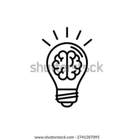 Invention concept icon, glowing bulb brain, smart thinking