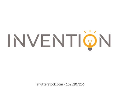 invention logo. invention word and orange light bulb symbol