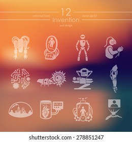 invention modern icons for mobile interface on blurred background