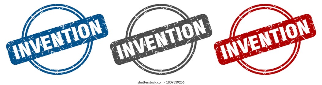 invention round isolated label sign. invention stamp