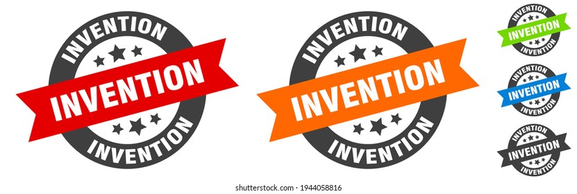 Invention Stamp. Invention Round Ribbon Sticker. Label