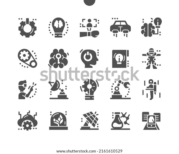 Invention. Start of work.\
Brainstorm and new idea. Augmented reality. Solution, creative,\
invention, development and technology. Vector Solid Icons. Simple\
Pictogram