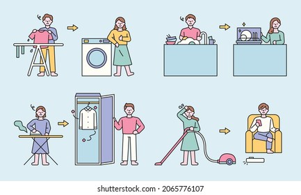 The inventions of convenient household appliances. flat design style vector illustration.