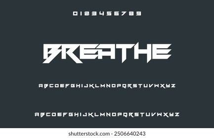 inventive alphabet fonts for modern technologies. Urban athletic, techno, fashion, digital, abstract typeface, futuristic creative logo font. Vector illustration.