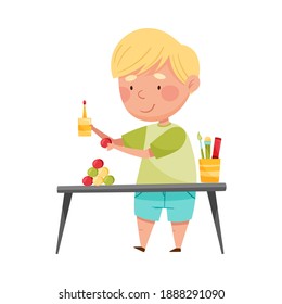 Inventive Boy Engaged in Upcycling Reusing Recyclable Material Vector Illustration