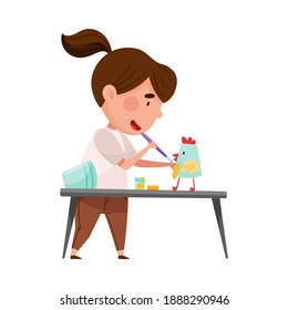 Inventive Girl Engaged in Upcycling Reusing Recyclable Material Vector Illustration