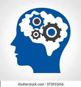 inventive mind thinks technology thoughts in gear cutouts