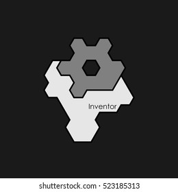 Inventor head icon . Head - face of hexagons