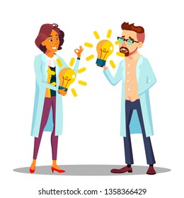 Inventor Man, Woman Vector. Scientist Or Business Person Inventor. Success Concept. Illustration