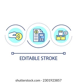 Icono de concepto de bucle contable de inventario. Cálculo del beneficio bruto abstracto idea de línea delgada. Costo de los bienes. Estrategia de precios. Dibujo de contorno aislado. Trazo editable. Tipo de letra arial utilizado