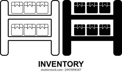 Inventario Conjunto de iconos en blanco y negro. Conjunto editable de iconos web de Entrega y Logística en estilo de línea y relleno. Conjunto de iconos de negocios de alta calidad de logística