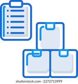 Inventory business management icon with blue outline style. inventory, delivery, warehouse, box, business, storage, distribution. Vector Illustration