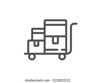 Inventory cart line icon. Wholesale delivery sign. Warehouse boxes symbol. Quality design element. Linear style inventory cart icon. Editable stroke. Vector