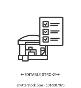 Inventory check line icon. Stock counting. Inventory calculating. Transportation, storage and logistics service. Inventory tracking and control concept. Isolated vector illustration. Editable stroke