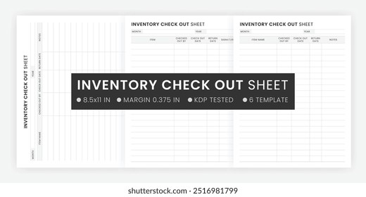 Inventory Check Out Sheet Template, Inventory Check Out Form Vector, Product Inventory, Small Business Inventory Management Notebook Printable