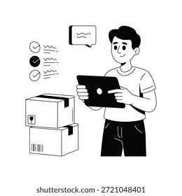 Ilustração De Contorno Em Preto E Branco Do Vetor De Verificação De Inventário