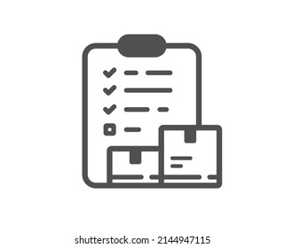 Inventory checklist icon. Warehouse pallet sign. Wholesale goods symbol. Classic flat style. Quality design element. Simple inventory checklist icon. Vector