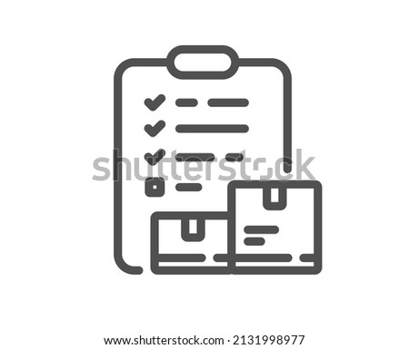 Inventory checklist line icon. Warehouse pallet sign. Wholesale goods symbol. Quality design element. Linear style inventory checklist icon. Editable stroke. Vector