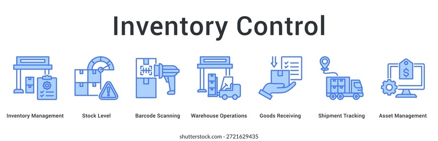 O ícone da Web de banner de controle de inventário gerencia os níveis de estoque por meio da varredura de código de barras em operações de depósito com eficiência.