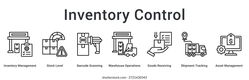 O ícone da Web de banner de controle de inventário gerencia os níveis de estoque por meio da varredura de código de barras em operações de depósito com eficiência.
