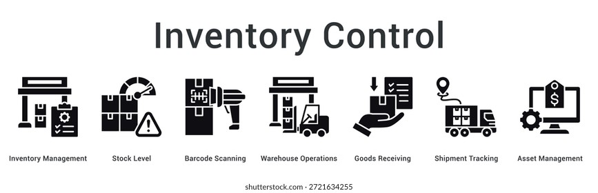 O ícone da Web de banner de controle de inventário gerencia os níveis de estoque por meio da varredura de código de barras em operações de depósito com eficiência.