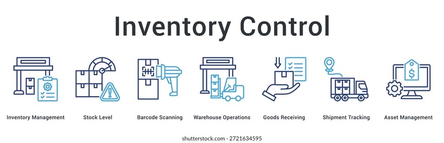 O ícone da Web de banner de controle de inventário gerencia os níveis de estoque por meio da varredura de código de barras em operações de depósito com eficiência.