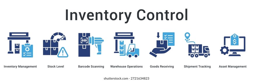 O ícone da Web de banner de controle de inventário gerencia os níveis de estoque por meio da varredura de código de barras em operações de depósito com eficiência.