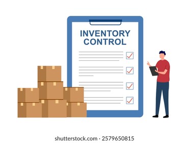 Inventory control concept. Warehouse management, managing incoming and outgoing goods vector illustration.