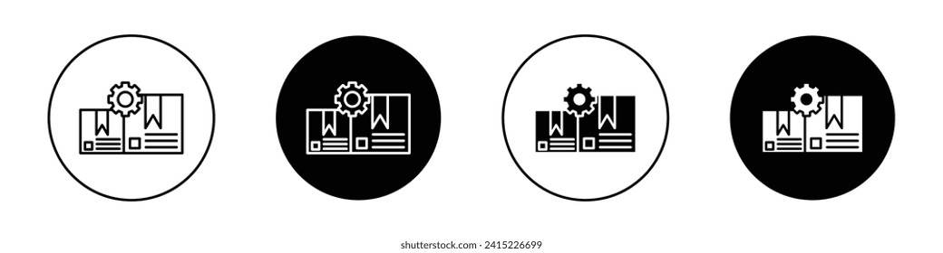 Inventory control icon set. Wholesale Business Cargo stock vector symbol in a black filled and outlined style. Background Product Stock box Sign.