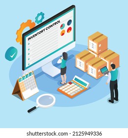 Inventory control isometric 3d flat vector illustration concept for banner, website, landing page, ads, flyer template, etc