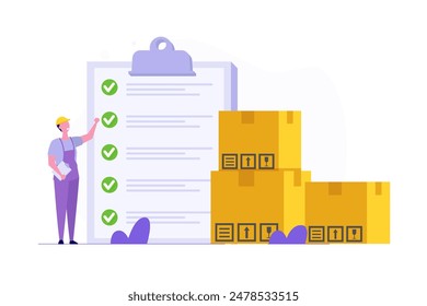 Inventory control system, check inventories before shipping concept. Vector illustration.
