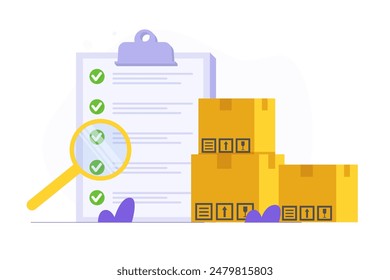 Inventory control system, check inventories before shipping concept. Vector illustration.
