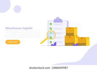 Inventory control system, check inventories before shipping concept. Vector illustration.
