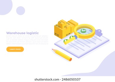 Inventory control system, check inventories before shipping concept.Isometric Vector illustration.