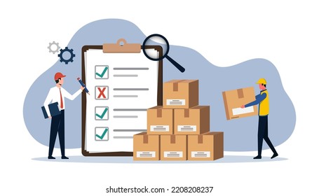 Inventory control system concept, professional manager and worker are checking goods and stock supply, Inventory management with goods demand 