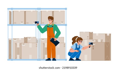 inventory control vector. warehouse industry, business storage, factory stock, delivery box, logistics distribution inventory control character. people flat cartoon illustration